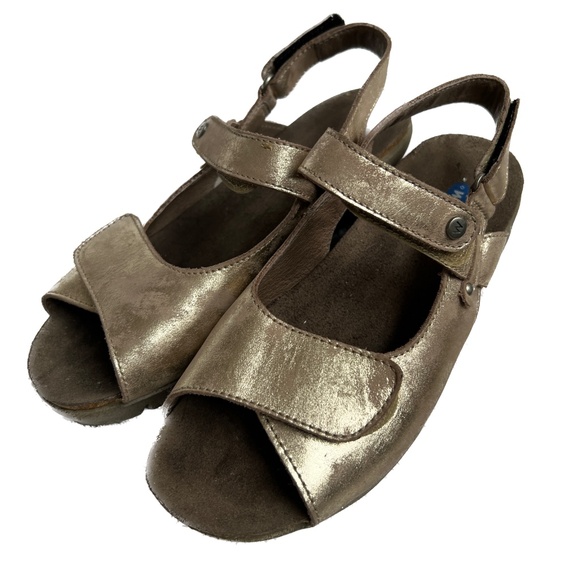 Wolky Sandals 2 Strap Comfort Hook & Loop Mottled Gold Size 38 US Size 7 - Picture 1 of 9